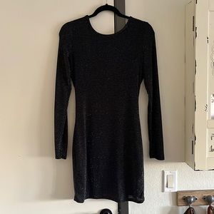 Black Silver Sparkle Mini Bodycon Cocktail Holiday Party Dress by Renvy Size L